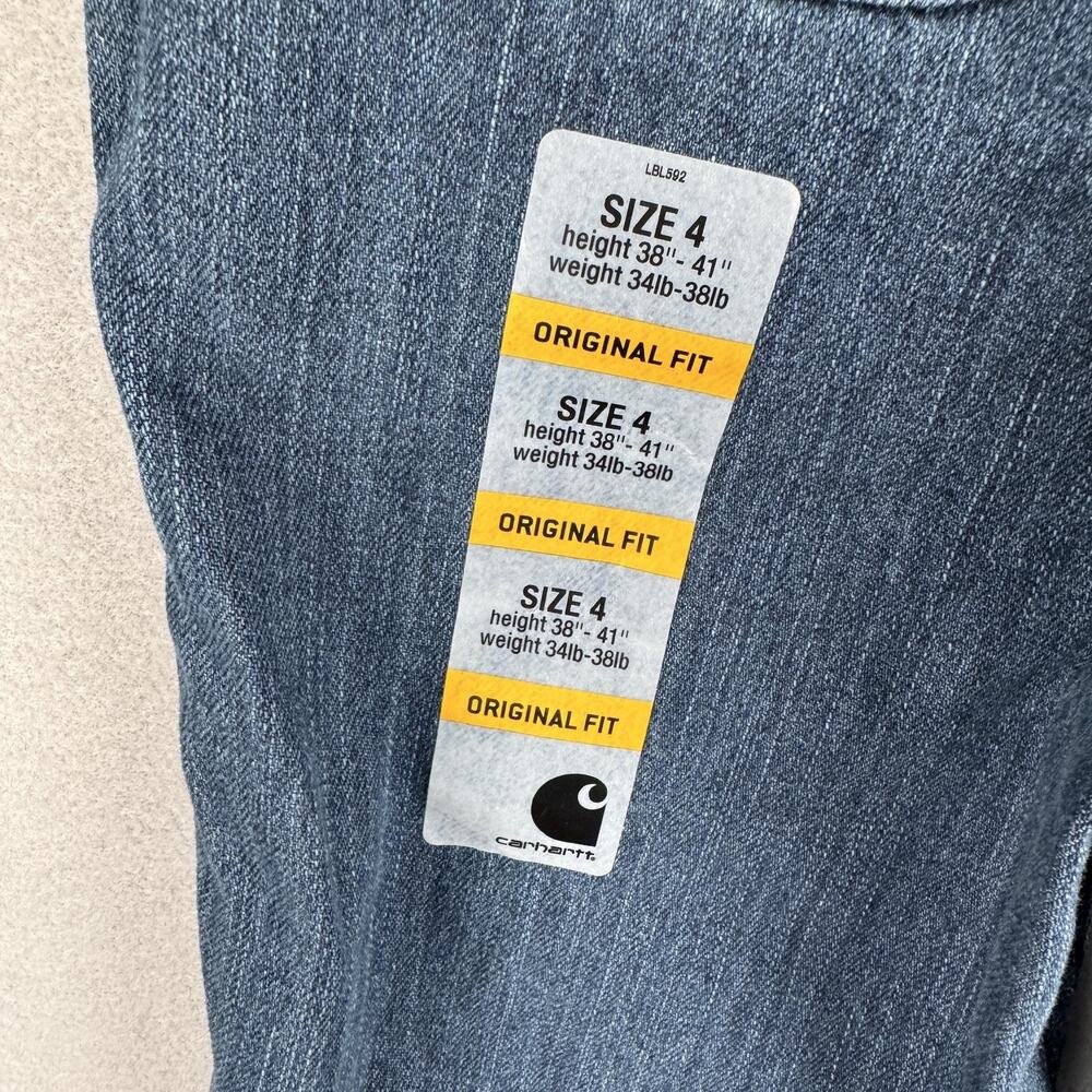 Carhartt Bib Overalls Kids 4 Blue Denim Original Fit Workwear Jeans Pockets - Picture 13 of 14